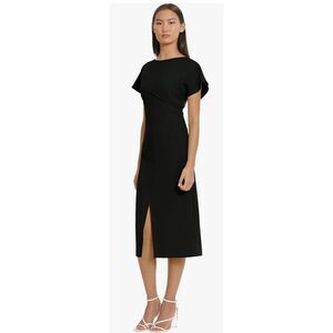 Donna Morgan Women's Flutter Sleeve Crepe Sheath Midi Dress with Keyhole